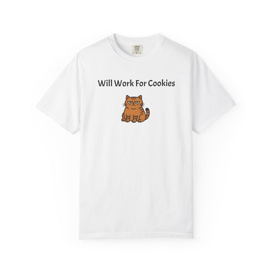 Will Work for Cookies Cat T-Shirt — Funny Cute Cat Graphic Tee