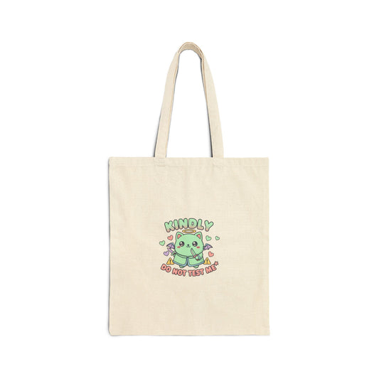 Kindly Do Not Test Me Tote | kawaii threat, pastel cute menacing